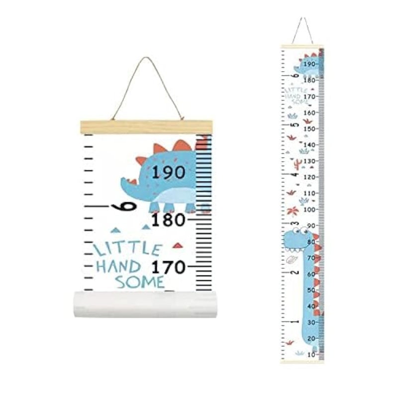 MinoMia Kids Growth Chart, Wood Frame Fabric Canvas Height Measurement Ruler from Baby to Adult for Child's Room Decoration 7.9 x 79in (7.9 x 79in, Blue Dinosaur) - Image 1